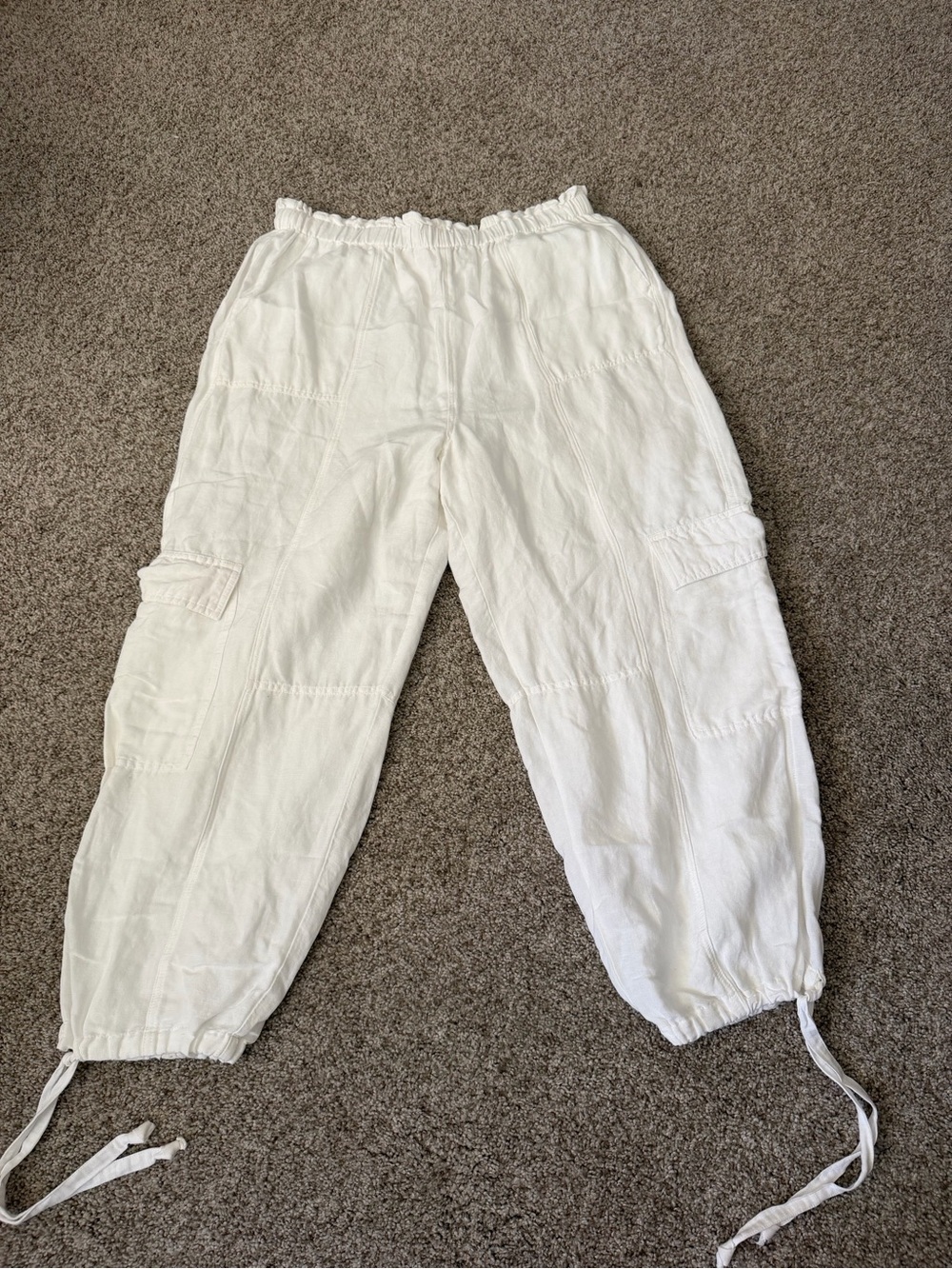 ELAN Linen & Cotton Blend White Lined Cargo Pull On Pants. SZ LG. Coastal. EUC - Picture 3 of 9